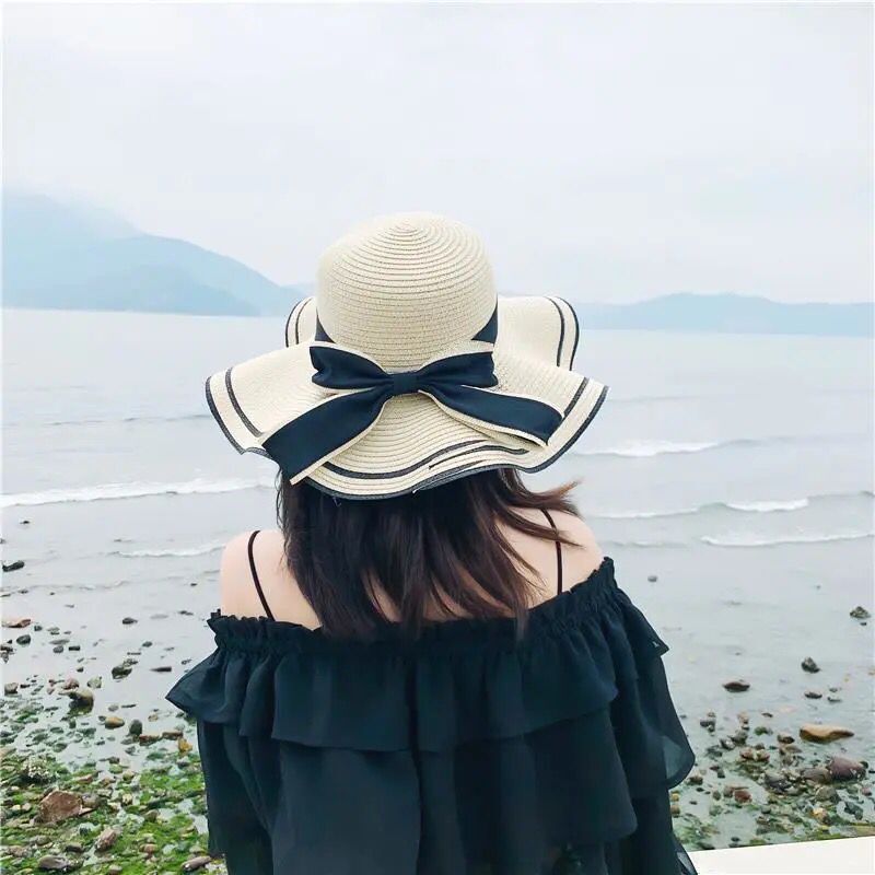 Straw Hat Female Summer Beach Seaside Travel Sweet Sunscreen Large Brim Hat Wide Brim Korean Style Summer Hat Net Red Sun Hat
