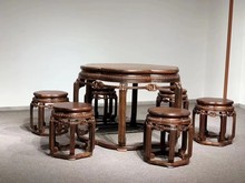 南美红酸枝微凹黄檀梅花六角桌圆形餐桌仿古典新中式红木家具