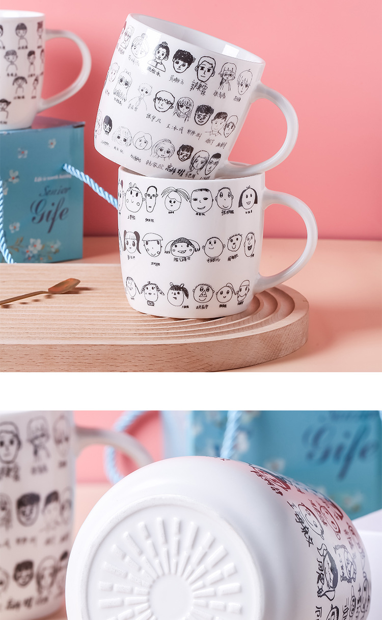 幼儿园毕业杯子儿童自画像杯子手绘杯子印头像陶瓷杯毕业纪念杯