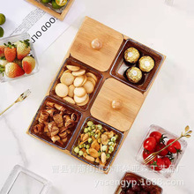 北欧玻璃零食盘创意木质干果盒瓜子糖果坚果盘春节糖果盒竹木果盘