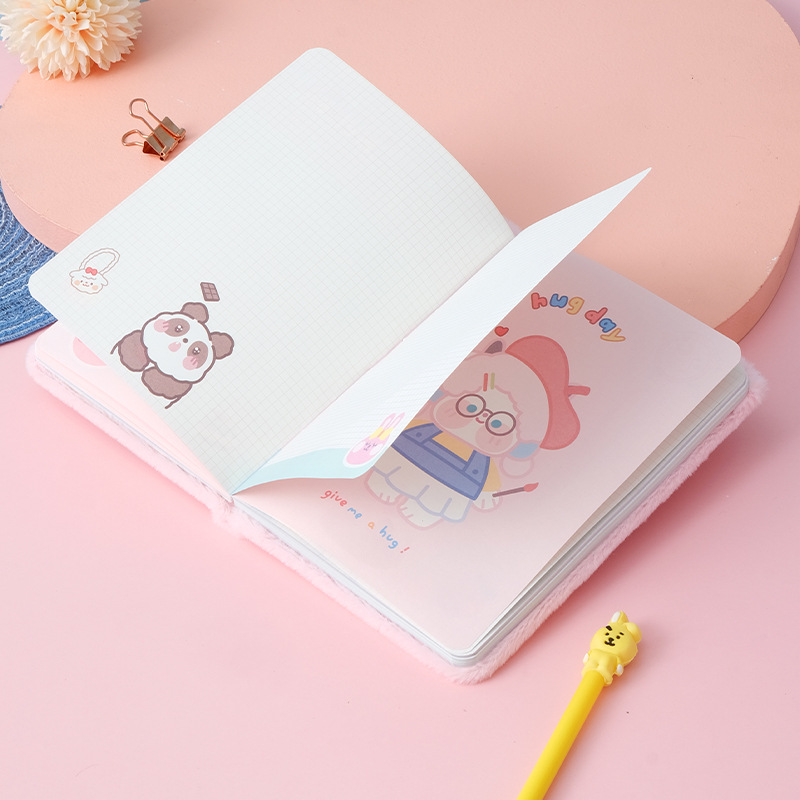 Cute Girl Heart Plush Journal Book Primary and Secondary School Cartoon Notebook Diary Thick and Portable Notebook