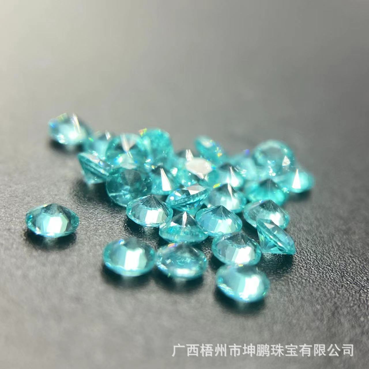 帕拉伊巴碧玺圆形小碎钻帕拉伊巴裸石耐高温蓝绿色饰品配钻