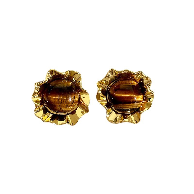 Maillard Brown Amber Earrings 2023 New Popular Hong Kong Style Ear Studs Women's Brown Light Luxury High-Grade Earrings