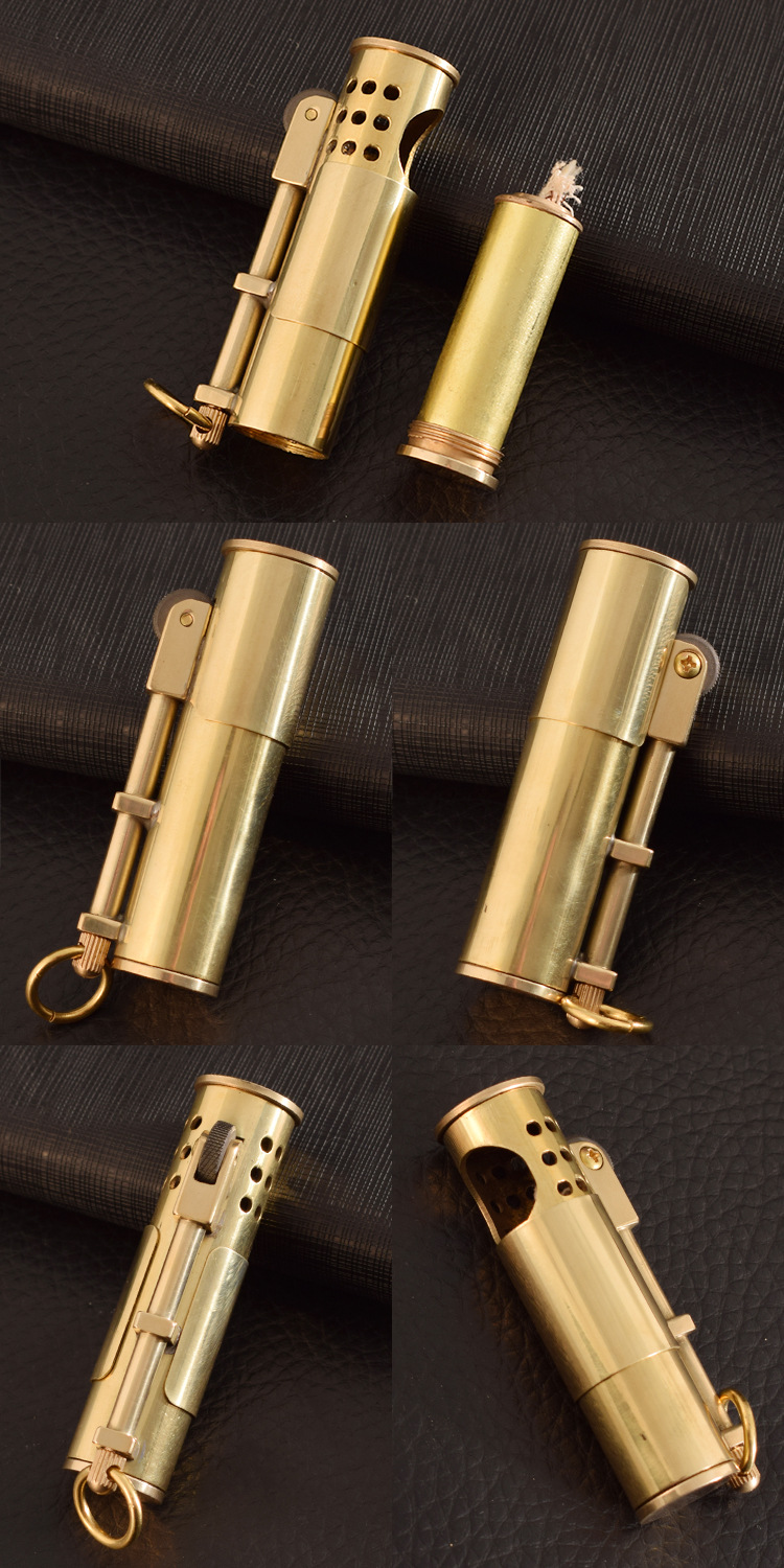 复古原铜做旧子弹壳煤油打火机个性金属砂轮明火创意男士打火机