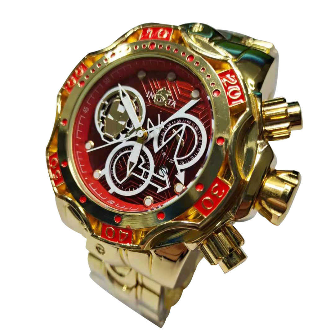 漫威钢铁侠红色invacta英弗塔大表盘休闲男士石英手表 现货现发