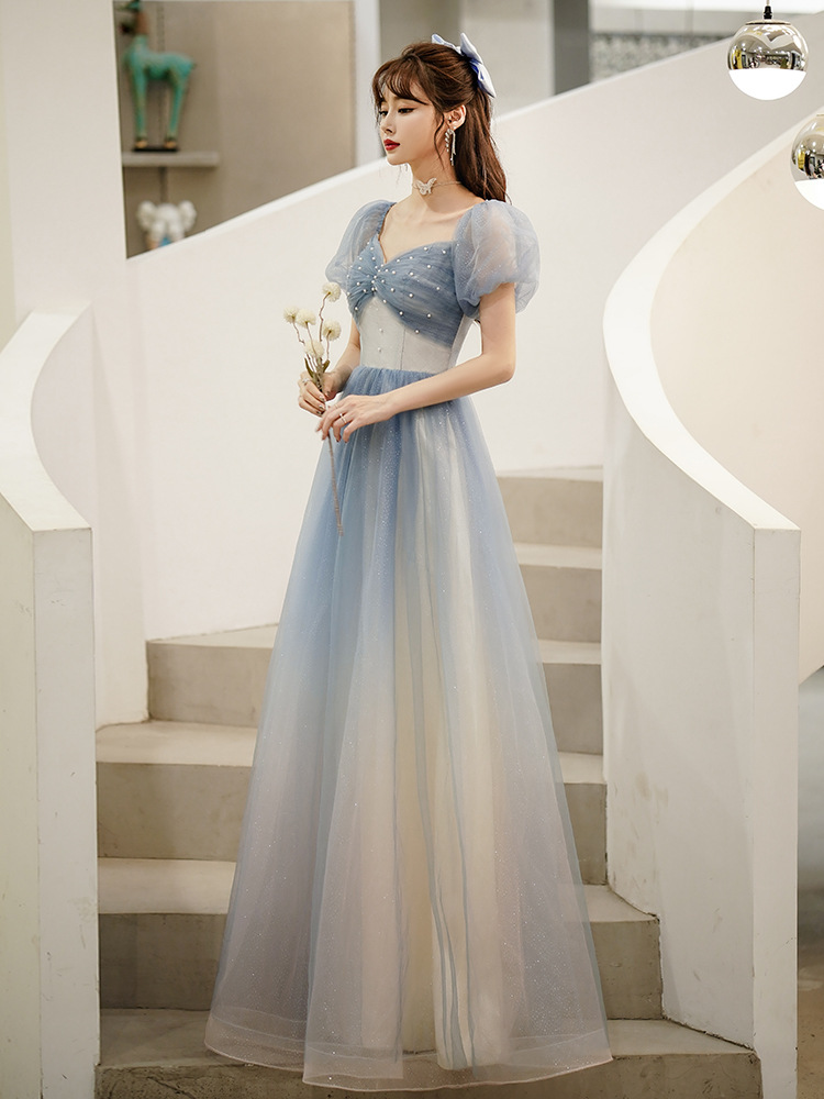 仙气晚礼服2022新款秋春季蓝色星空长款宴会姐妹团淡雅年会礼服