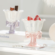 正晨日系蝴蝶结冰淇淋筒陶瓷杯创意花朵杯口马克杯甜品杯高脚杯子