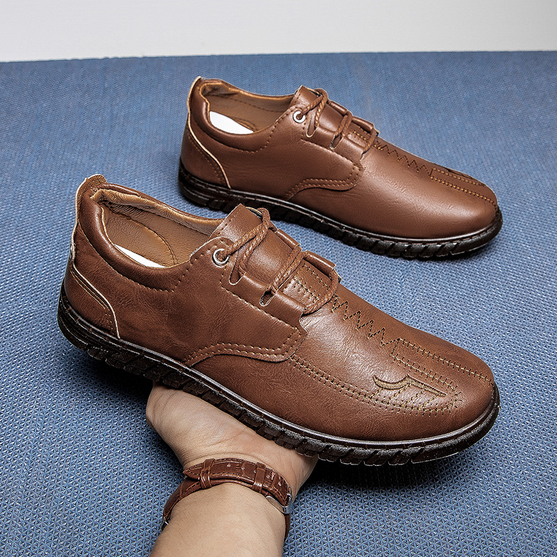 春季新款男士休闲皮鞋软底软面轻便牛筋底防滑耐磨厚底韩版男皮鞋