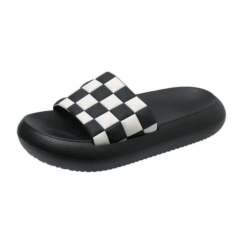 Black and White Chessboard Plaid Slippers Women's Summer High-Grade INS Trendy Fashion Men's and Women's Outer Wear Thick Bottom Slippers for Couples