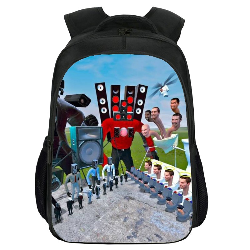 New Pattern Print Toilet Double-Layer Schoolbag Cartoon Skibidi Toilet Student Computer Backpack Can Be Sent on Behalf