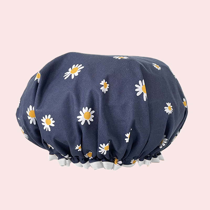 Double-Layer Waterproof Shower Cap Women's Printed Toupee Cartoon Cute Bath Hair Mask Shower Cap Fashion Double-Layer Shower Cap