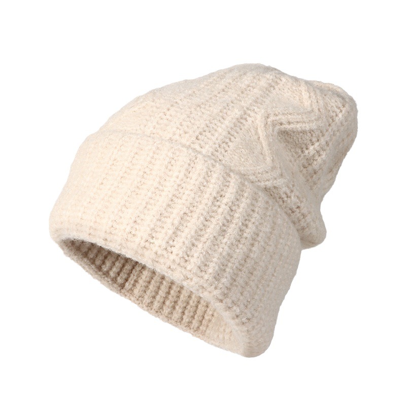 23 New Knitted Hat Women's Korean Style All-Match Rhombus Twist Woolen Cap Warm Fashion Cold Protection Earflaps Knitted Hat Fashion