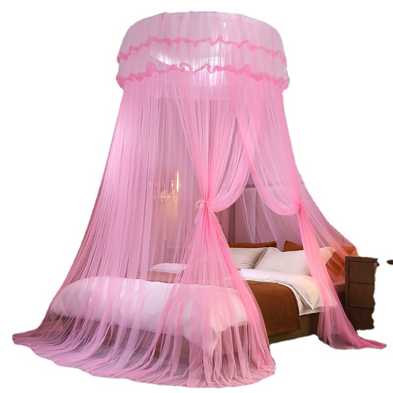 Factory Direct Sales round Top Suspended Mosquito Net Fresh Encryption Tent Yarn Princess Wind Installation-Free Floor Ceiling Mosquito Net Wholesale