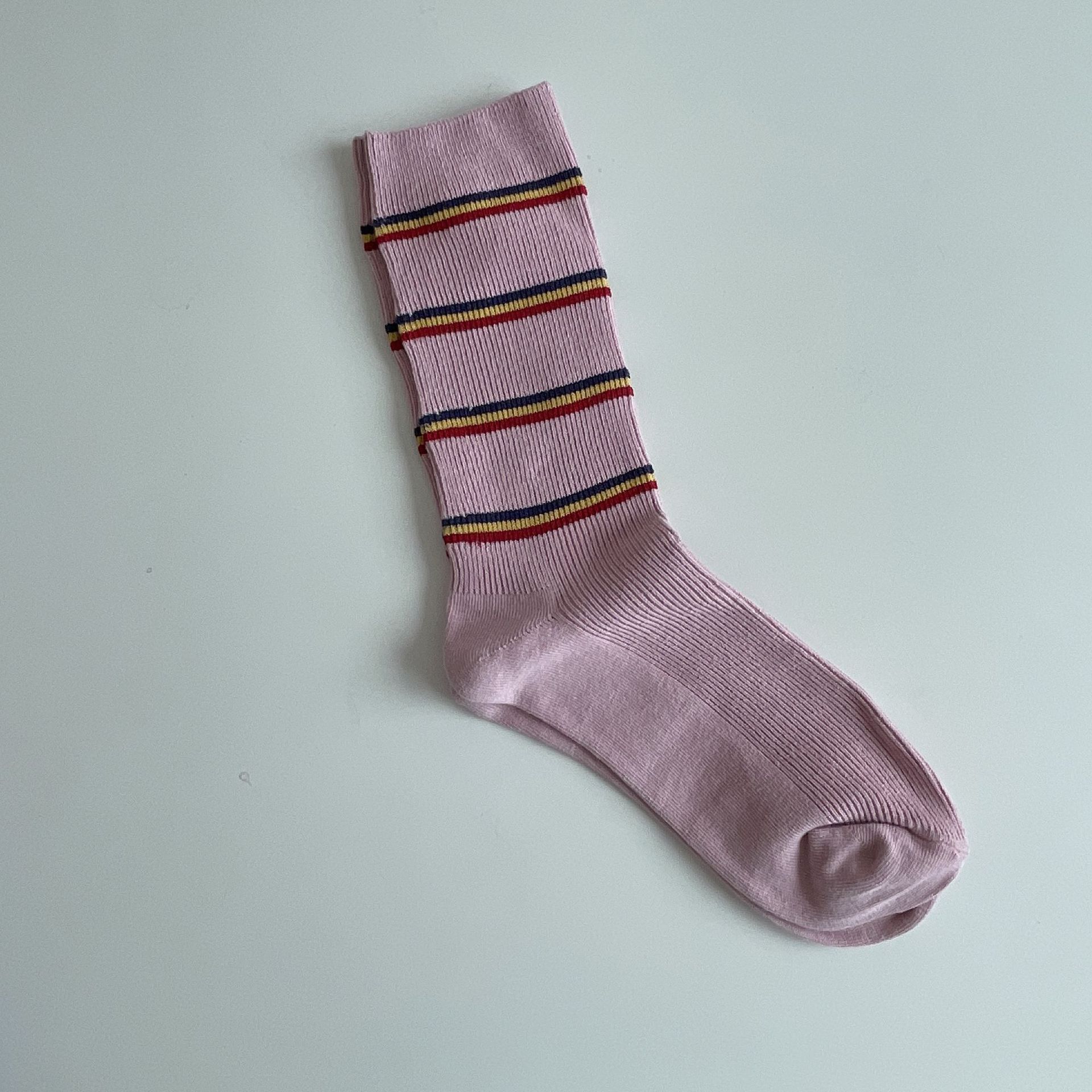 春夏新款袜秋季罗口条纹袜子ins潮袜子批发市场女双针棉质中筒袜