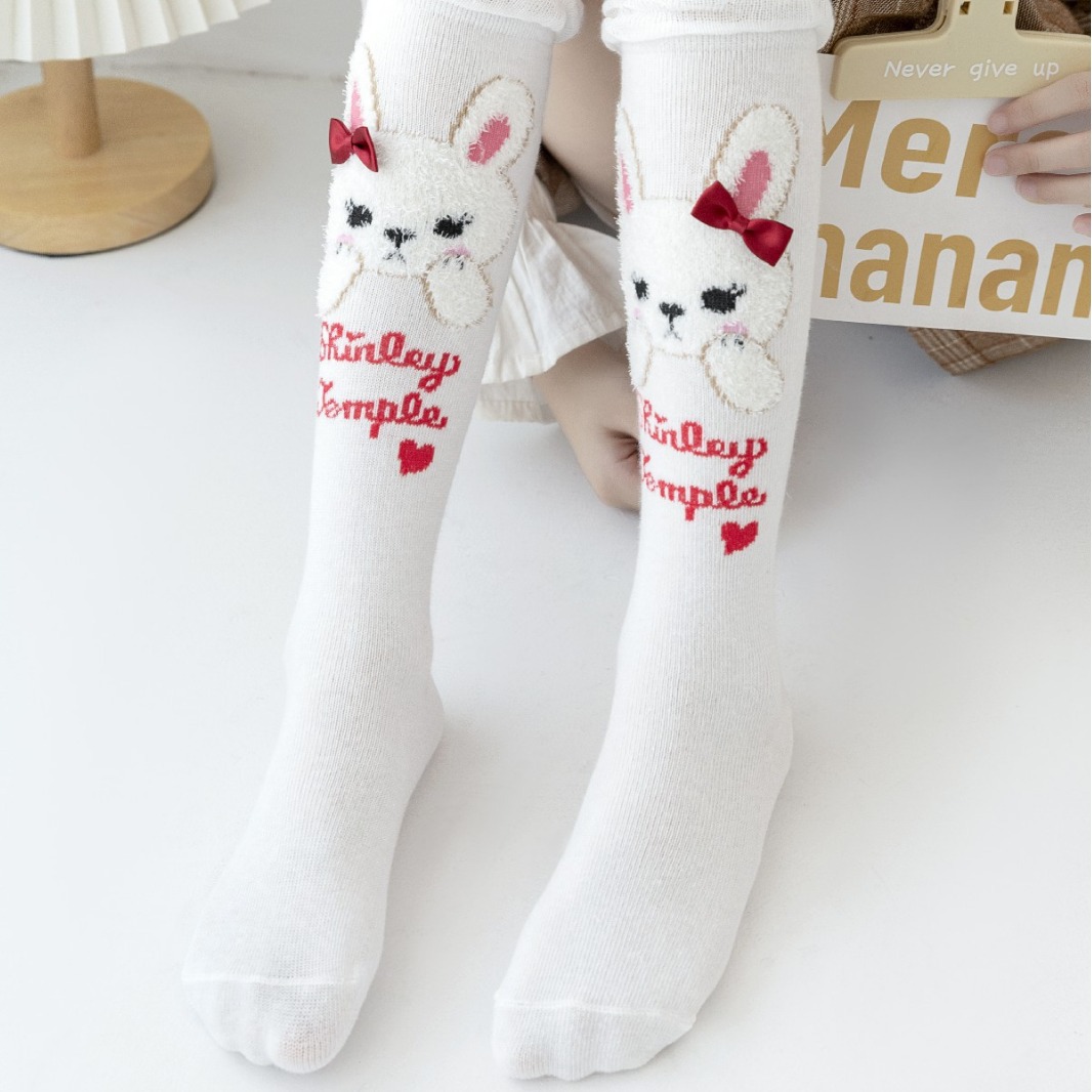 牵手人儿童袜子棉袜子2023春秋新款女童泡泡纱兔子中筒袜婴幼儿