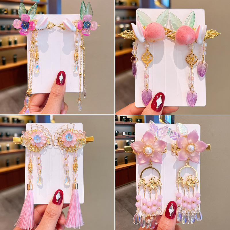 Ancient Costume Han Chinese Clothing Headdress Tassel Buyao Hair Accessories Girls Super Fairy Barrettes Antique Hairpin Barrettes Children Butterfly Hairpin