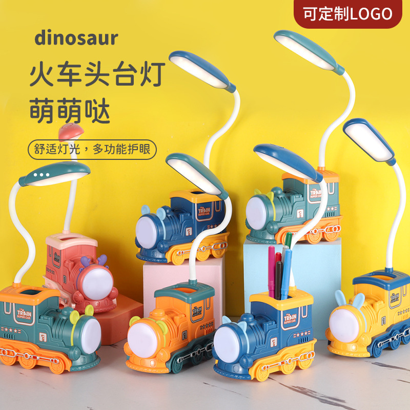 Cross-Border Cartoon Led Pen Container Table Lamp Children's Learning Gift Engineering Vehicle Table Lamp Locomotive Table Lamp