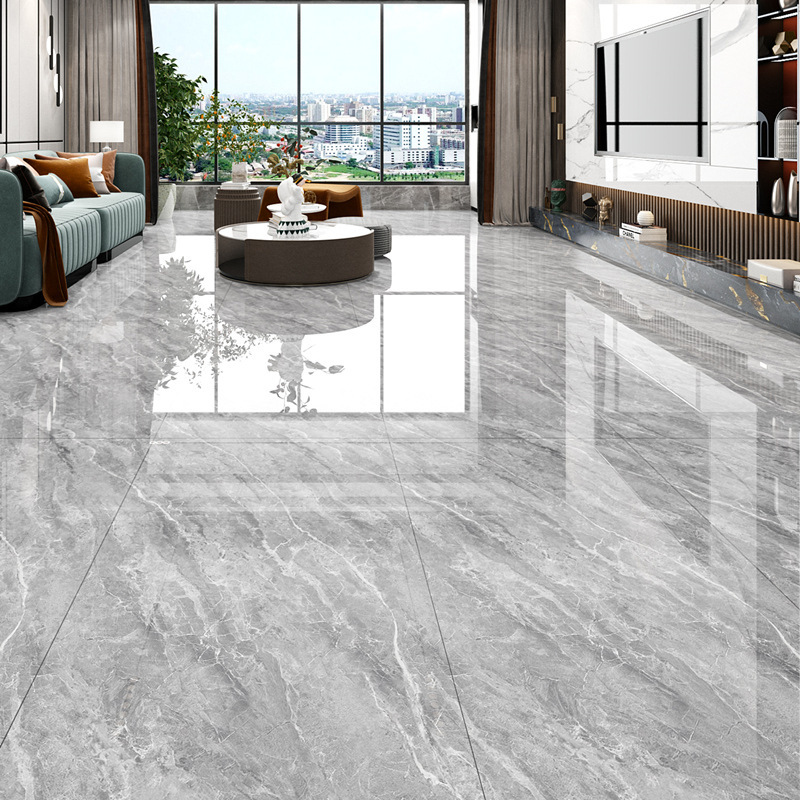 现代客厅大板瓷砖 750x1500灰白色连纹别墅大厅亮光通体地砖批发