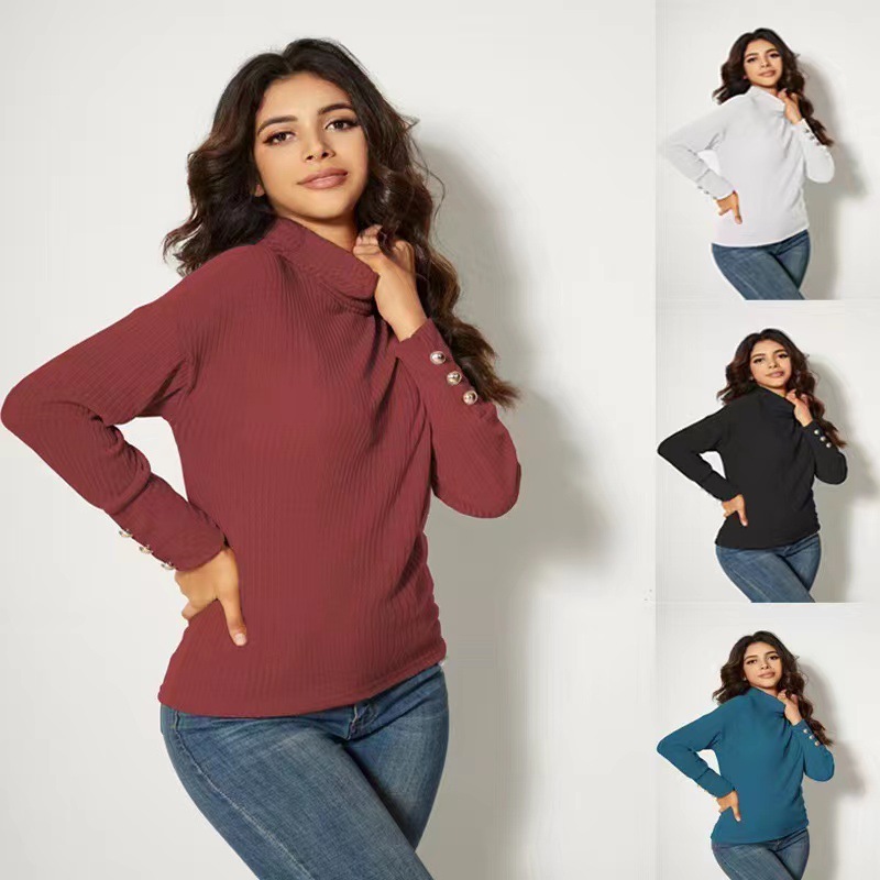 temu亚马逊wish跨境ebay秋冬欧美外贸款女装希音高领针织衫上衣