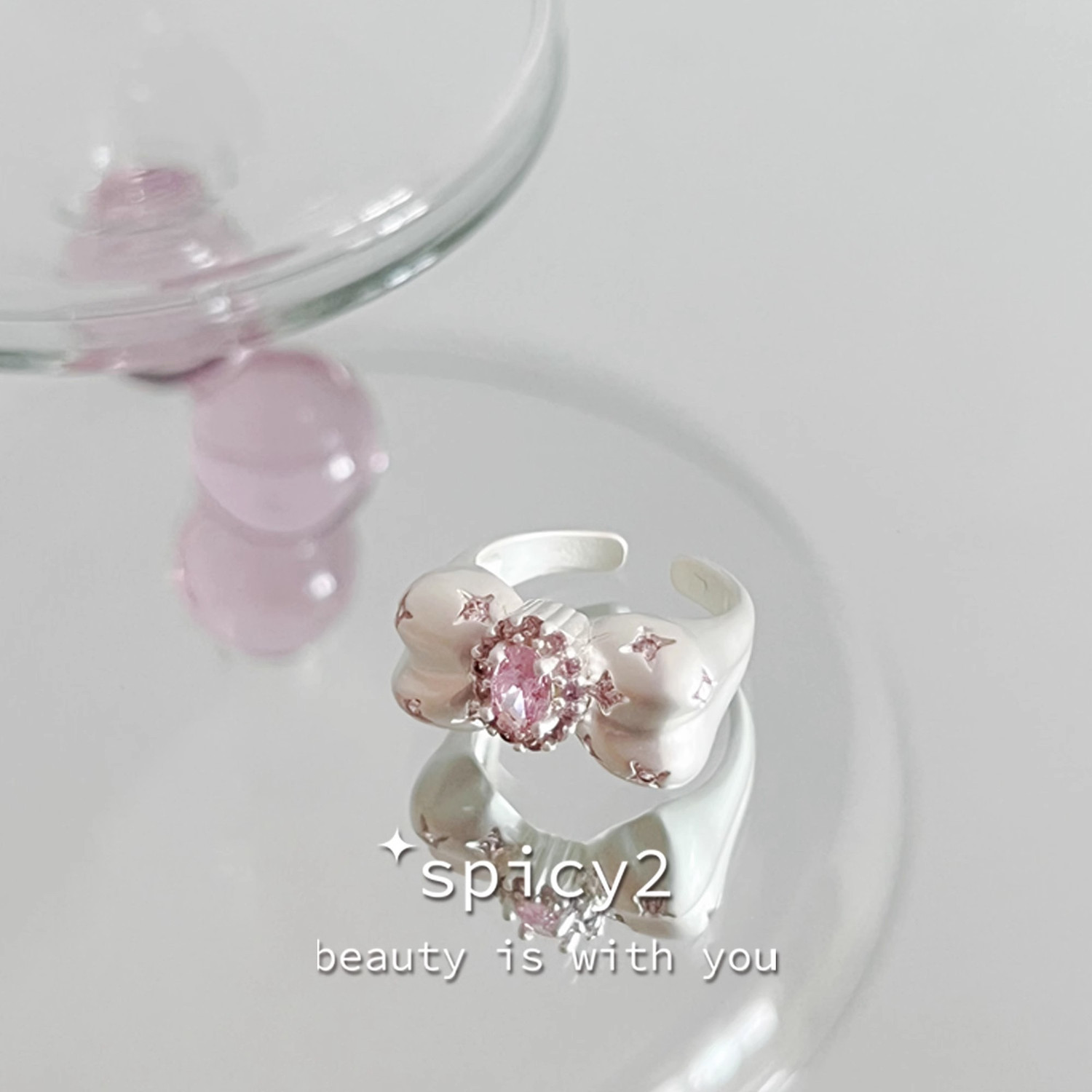 Spicy2 Galaxy Sweetheart Original Princess Peach Pink Diamond Bow XINGX Ring Matte Sweet Open Ring