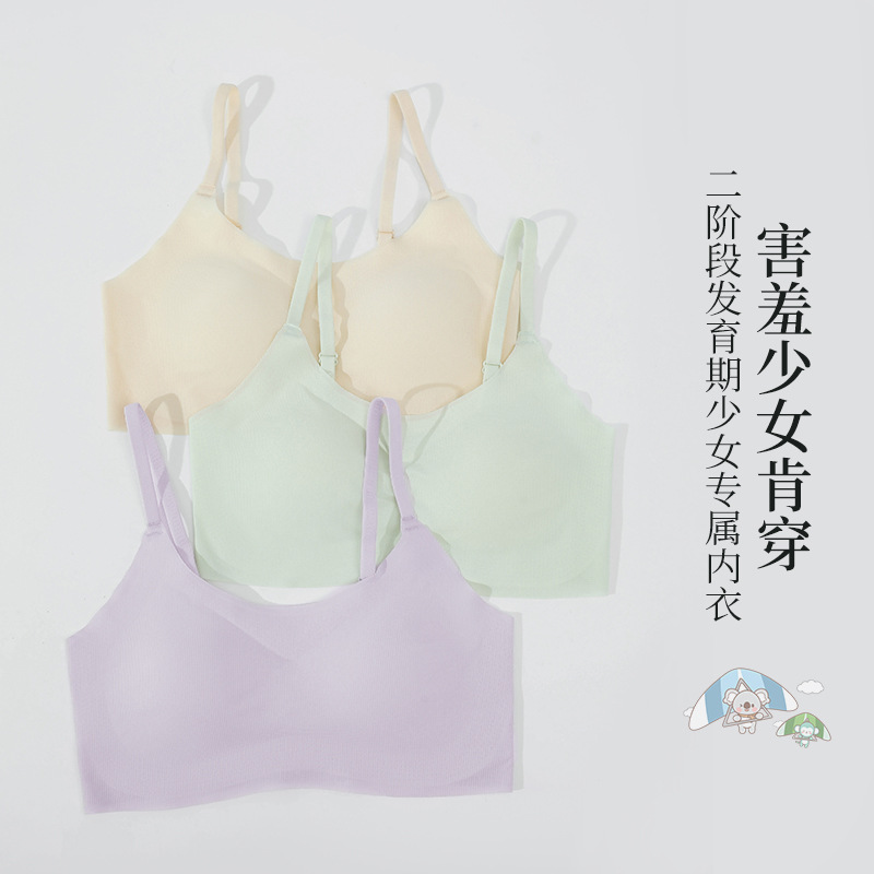 合升隆2024新款二阶段少女发育期内衣细肩带无痕半固定杯少女文胸