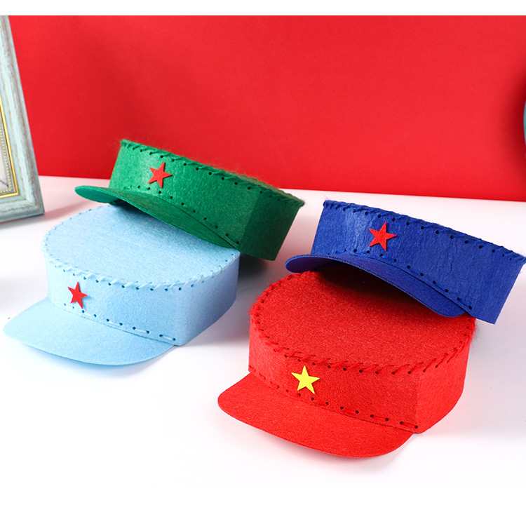 diy手工红军帽幼儿园创意不织布帽子儿童手工制作材料缝制玩具