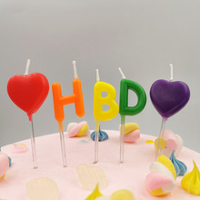 爱心生日蜡烛蛋糕装饰马卡龙色生日字母蜡烛创意彩色生日蛋糕蜡烛