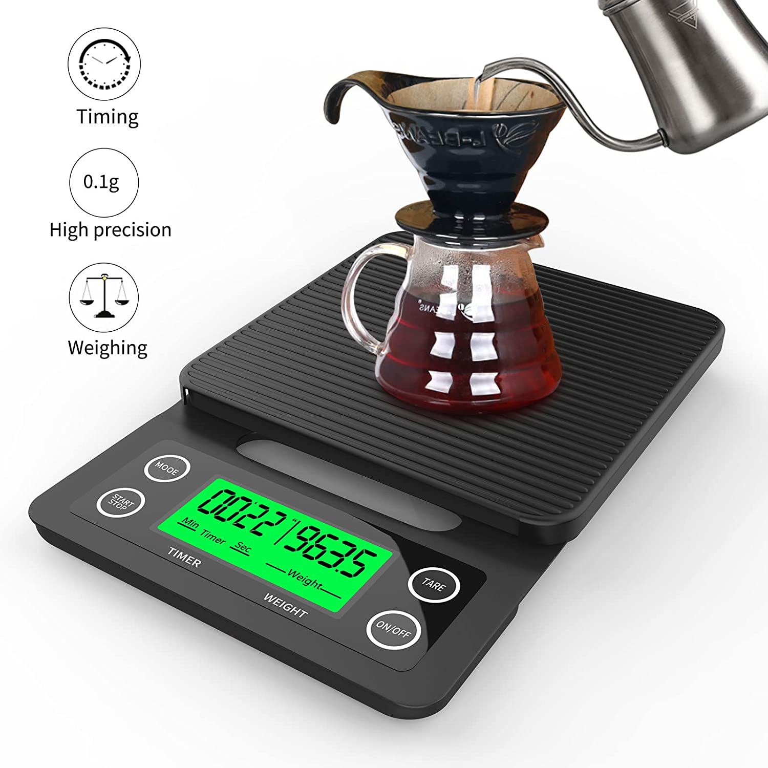 意式小型精准咖啡电子秤高精度厨房秤手冲咖啡称专用计时秤称克重