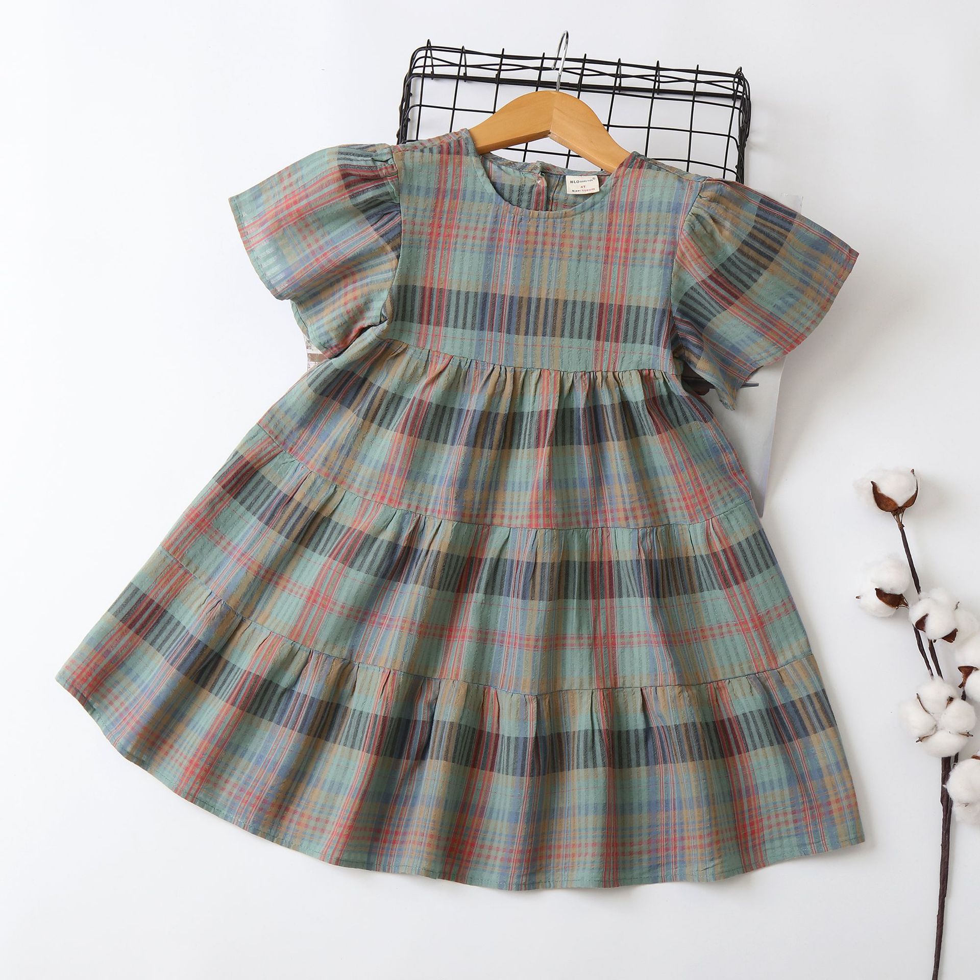 qy-2429时尚格子女童短袖连衣裙儿童公主裙2024夏季新款童装童裙