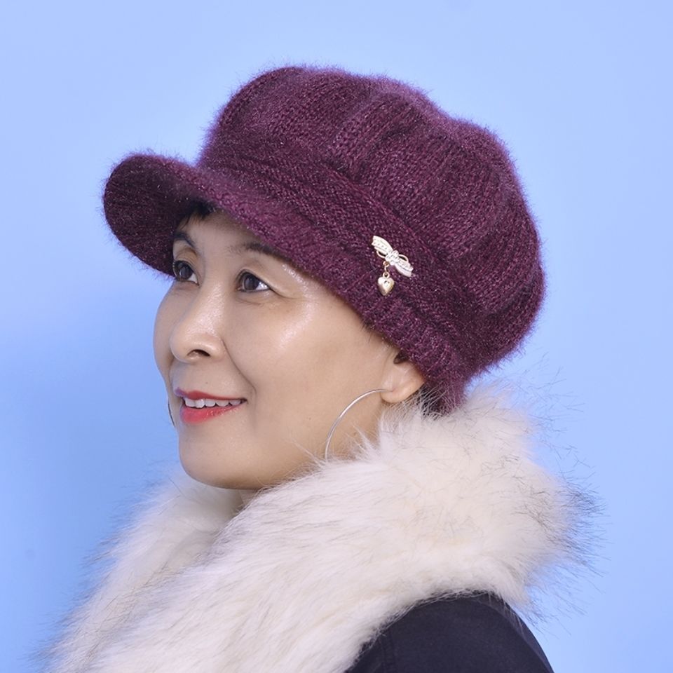 老太太帽子中老年人女针织毛线时尚加厚加绒保暖南瓜帽速卖通代发