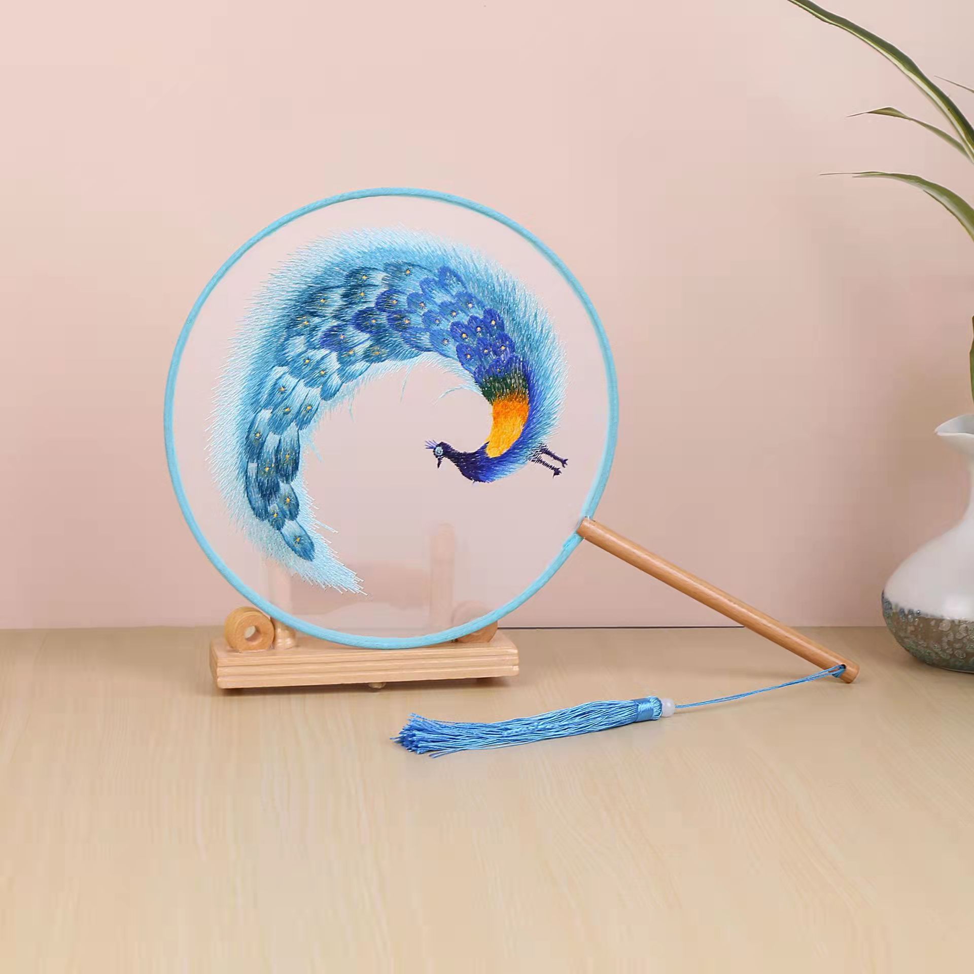 新款古风透明刺绣团扇古风汉服配饰绣花扇子中国风单面真丝线扇子