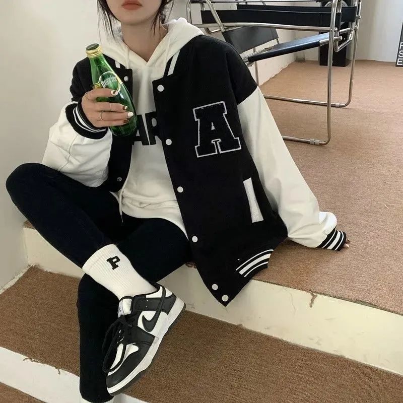 季大码宽松棒球服女拼色薄款长袖印花潮ins情侣外套防晒衣女