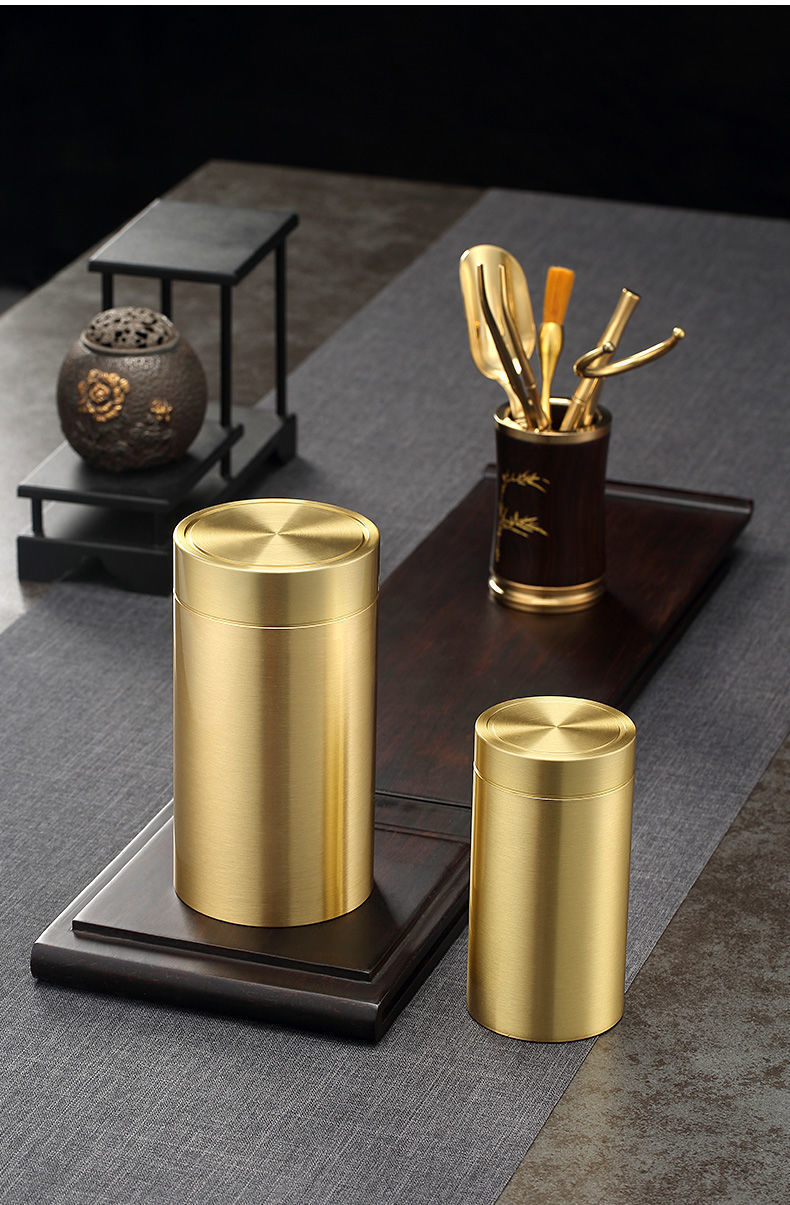 隆饮斋纯铜茶叶罐便携旅行密封罐小号储茶器铜制茶仓随身带小茶罐