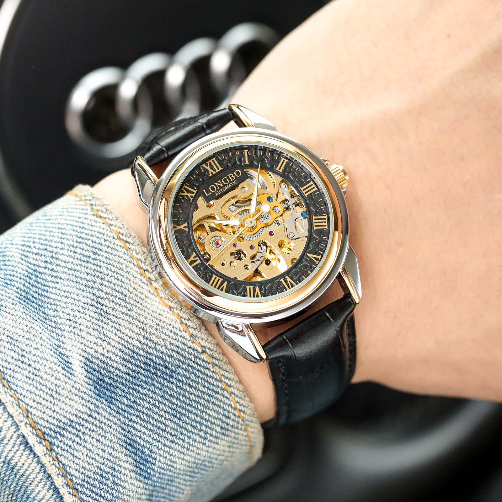 longbo新款龙波品牌全自动镂空透底机械表防水机械男士腕表热销款