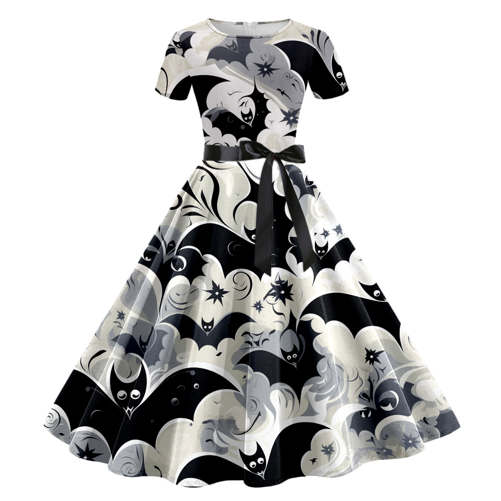 2023 Europe and America Cross Border New Women's Dress Halloween Short Sleeve Digital Printing Dress