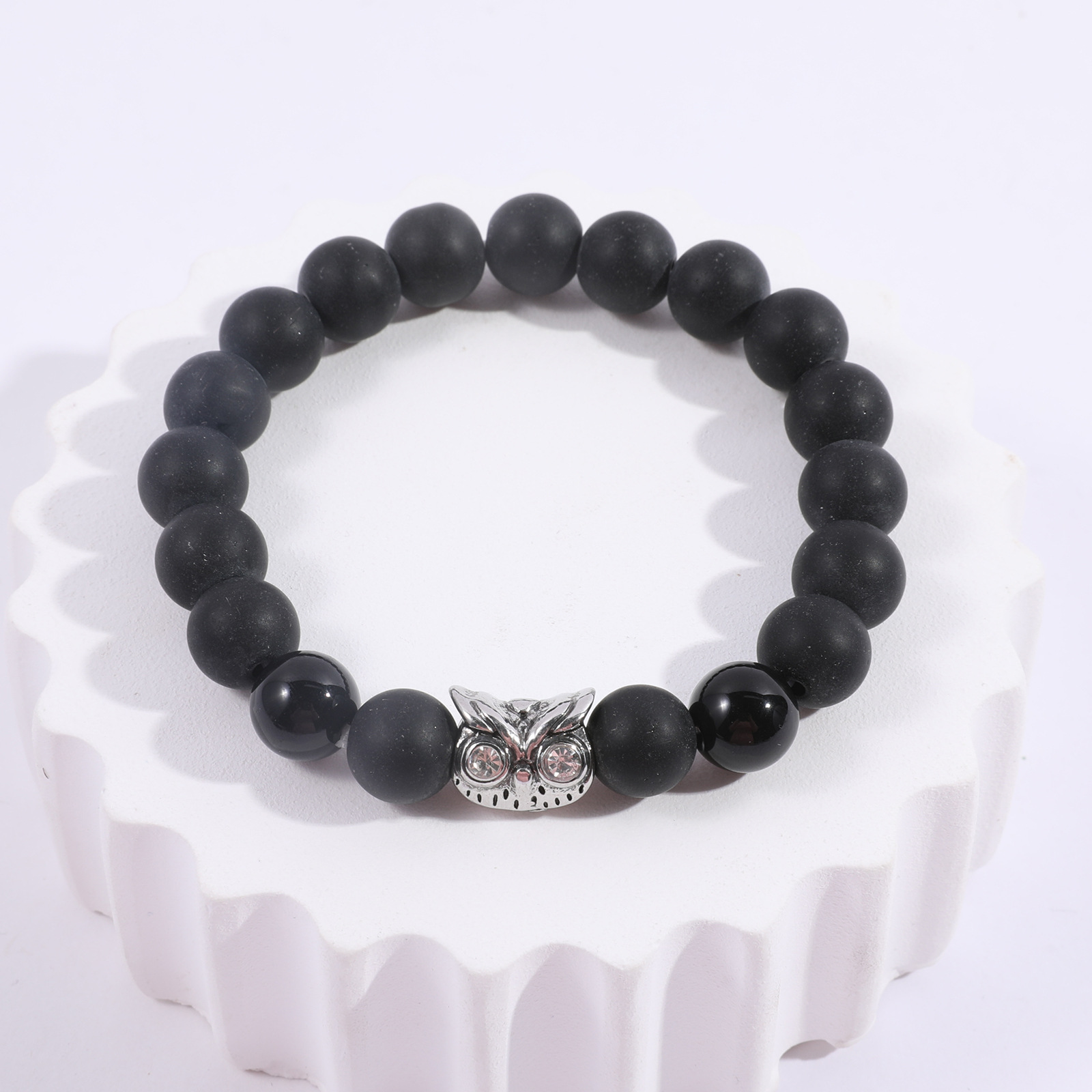钟意亚马逊跨境新款黑色磨砂石男士魅力手链 猫头鹰手串现货批发