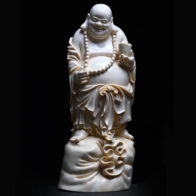 猛犸象牙弥勒元宝笑佛摆件冰料手工雕刻牙雕商务送礼礼品家居摆设