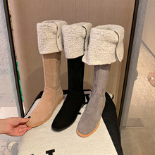 厚绒两穿过膝长靴女~2022冬季新款平跟保暖高筒三色棉靴骑士靴
