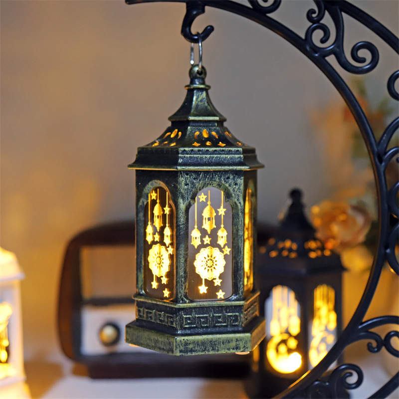 LED Electronic Candle Retro Small Night Lamp Morocco Storm Lantern Plastic Candlestick Decoration Creative Ambience Light