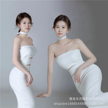24新款法式清新艺术形象肖像照写真服装白色抹胸裙摄影写真款礼服
