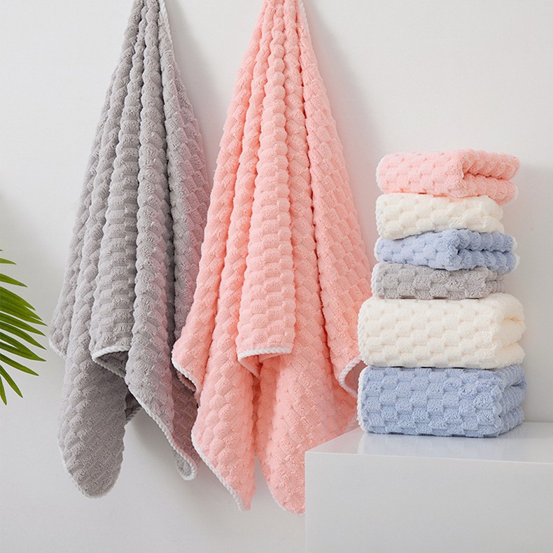 云朵格珊瑚绒浴巾加厚毛巾女套装素色纯色沙滩巾家用吸水干发帽