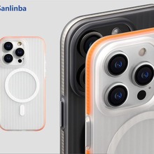 Sanlinba肤感条纹磁吸手机壳适用于苹果iPhone15ProMax磨砂防滑Ma