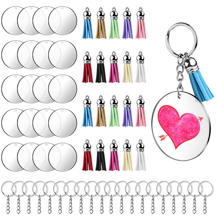 30-Piece Cross-Border Color Leather Tassel Transparent Acrylic Keychain Set Party Diy Key Gift