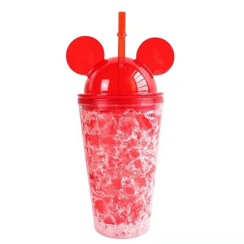 Mickey Ice Cup Fashion Creative Double Wall Cooling Cup with Straw Summer Cool Cup Korean Style Ice Cup