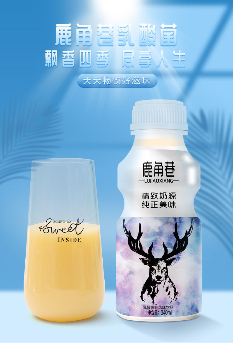 新日期鹿角巷乳酸菌饮料340ml*12瓶原味学生酸牛奶整件批发包邮