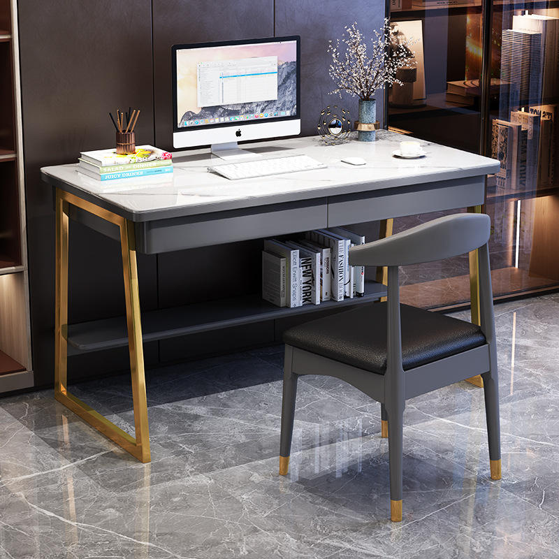 轻奢岩板书桌台式电脑办公桌写字桌一体中小学生家用学习桌子
