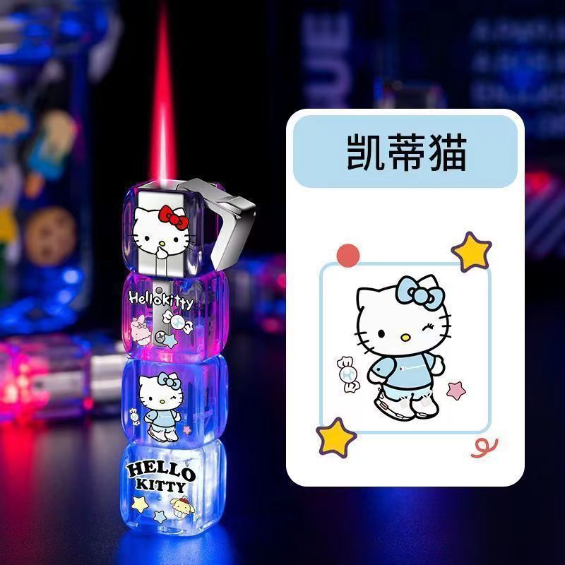 Tiktok Dice Lighter Clow M Sanrio Flashing Light Inflatable Transparent Windproof Lighter Ritual Technology