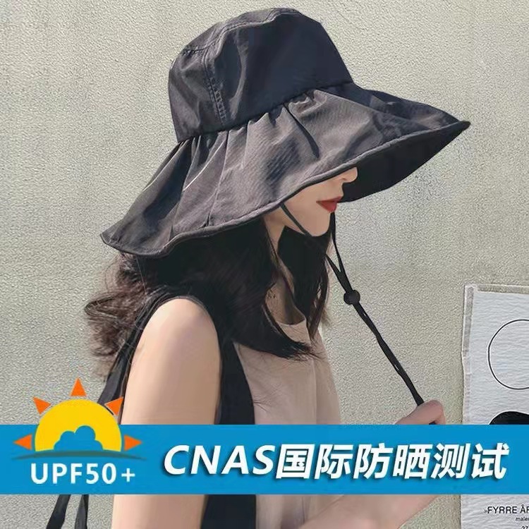 Japanese Style Black Rubber Sun Hat Women's Summer Foldable Big Brim Sun-Proof Fisherman Hat Uv-Proof Sun Hat