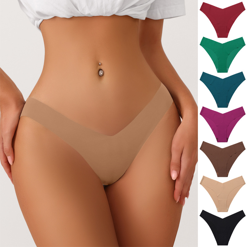 European and American plus Size Seamless Ice Silk Underwear Women's V-Shaped Grinding One-Piece Cotton Crotch Breathable Women's Briefs