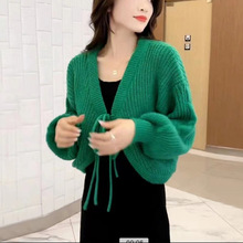 韩系2023春秋新款设计感小众针织衫女甜美清新系带长袖毛衣女外穿